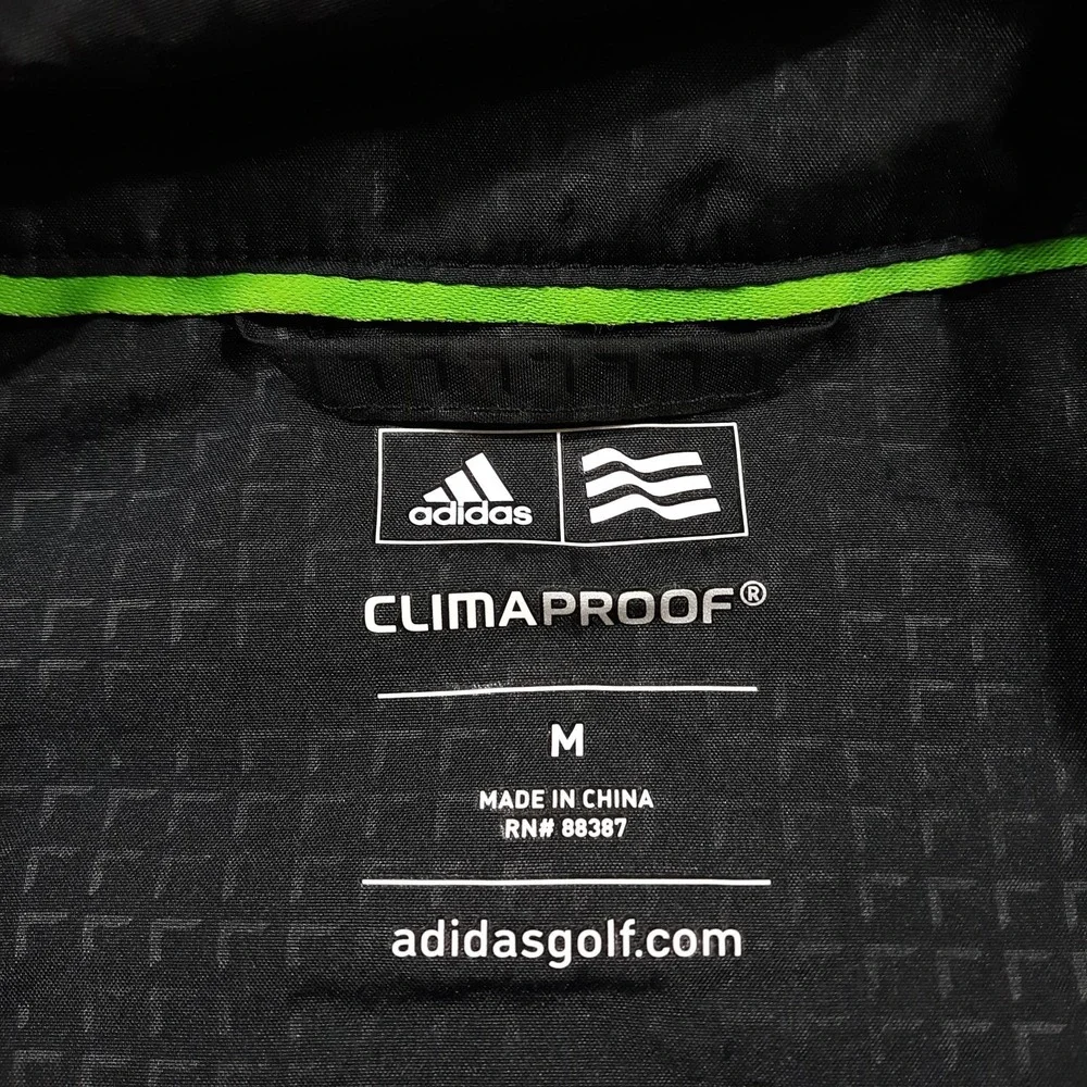 Adidas Golf Windbreaker Jacket Full Zip Mens Medium Black Embroidered Climaproof